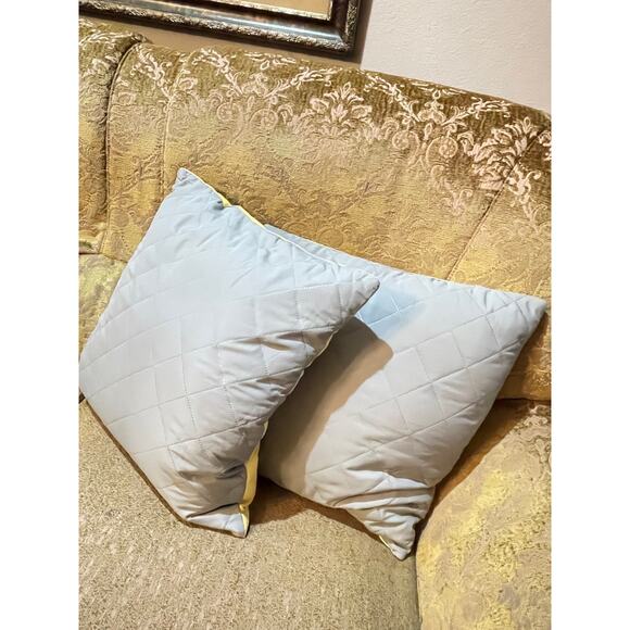 Set of 2 Cushions Filled Pillows, Light Yellow Gray 20 x 20 Inch - Picture 6 of 6